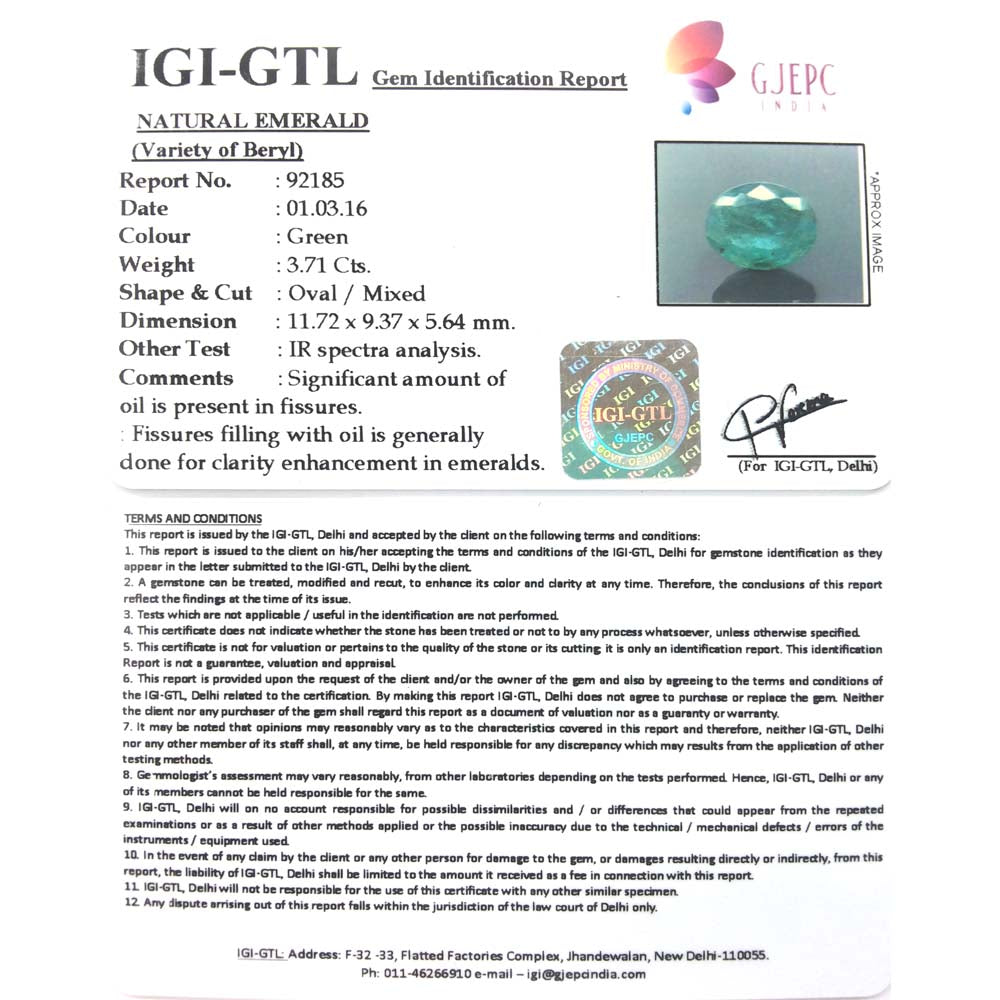 4.12 Ratti Natural Panna Stone with Govt. Lab Certificate (34410)