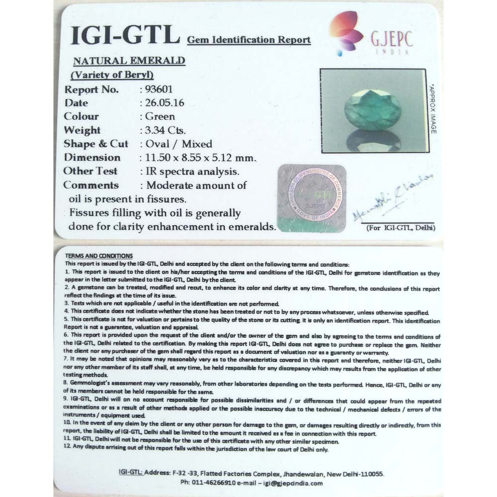 3.71 Ratti Natural Panna Stone with Govt. Lab Certificate (8100)