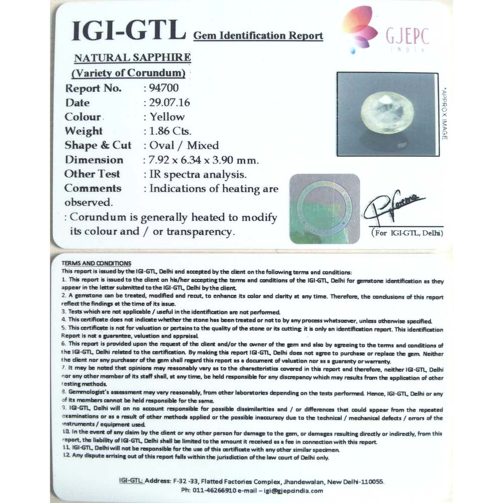 2.07 Ratti  yellow sapphire with Govt Lab Certificate-(6100)