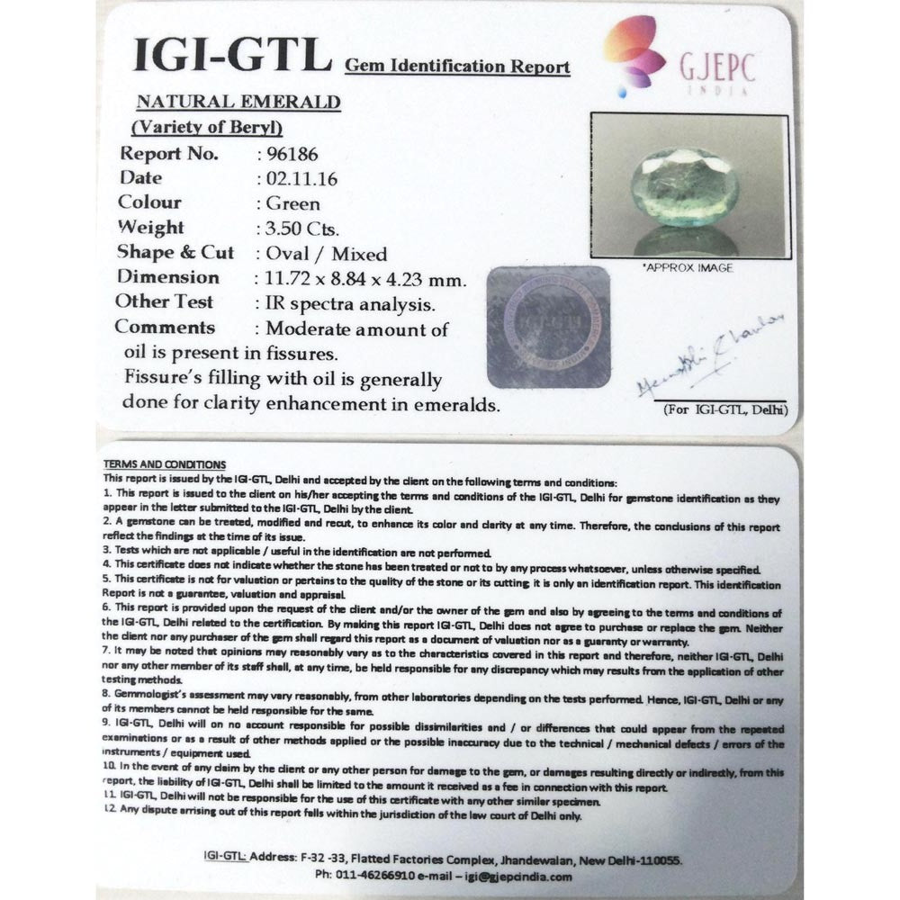 3.89 Ratti Natural Panna Stone with Govt. Lab Certificate (8100)