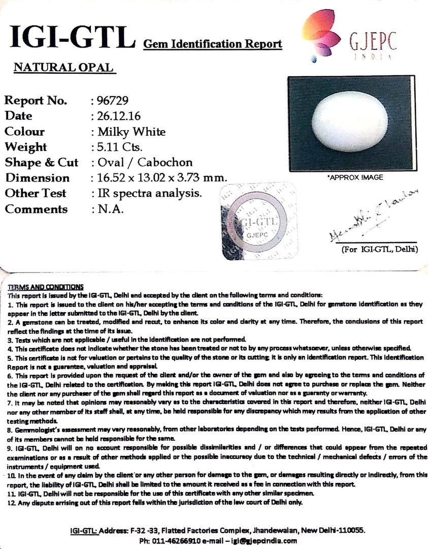 5.68 Ratti Natural Opal with Govt. Lab Certificate-(610)