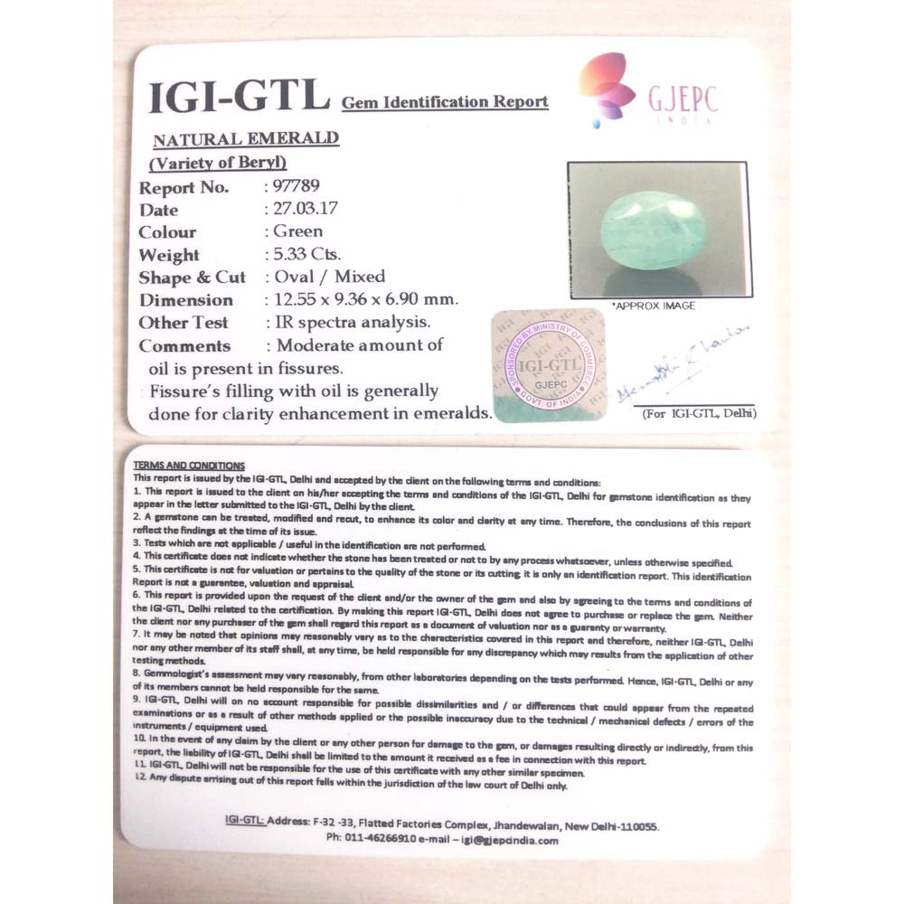 5.92 Ratti Natural Panna Stone with Govt. Lab Certificate (3100)