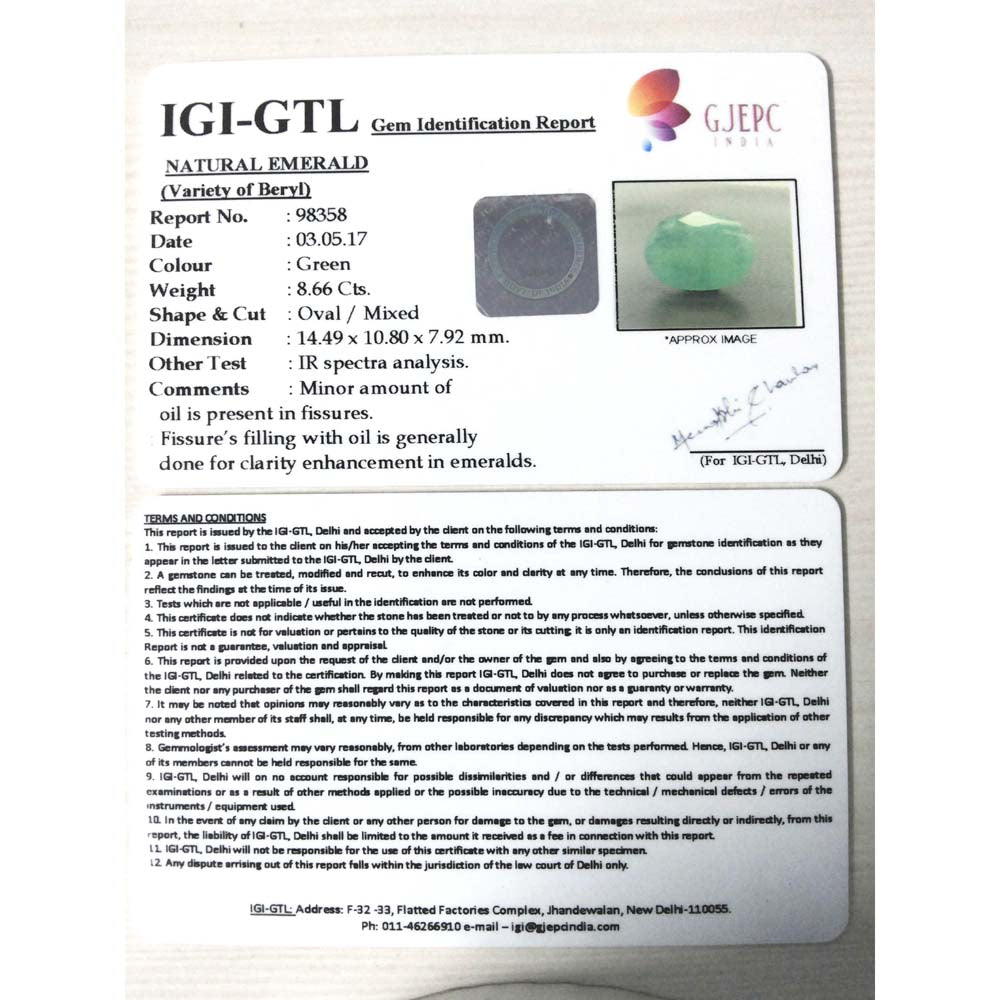 8.66/CT Natural Panna Stone with Govt. Lab Certificate-3441