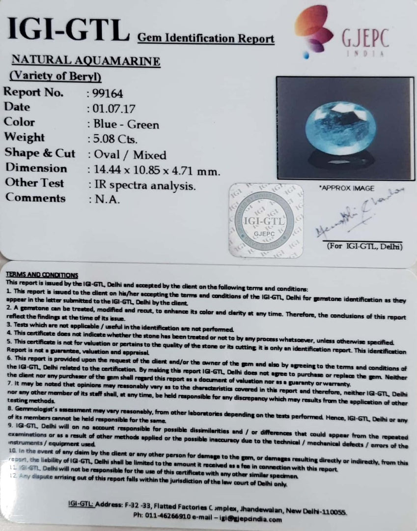 5.08/CT Natural Aquamarine with Govt Lab Certificate-1221