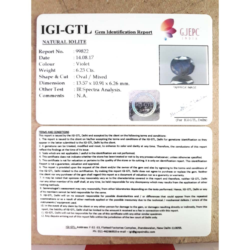 6.92 Ratti  Natural Iolite with Govt. Lab Certificate-(550)