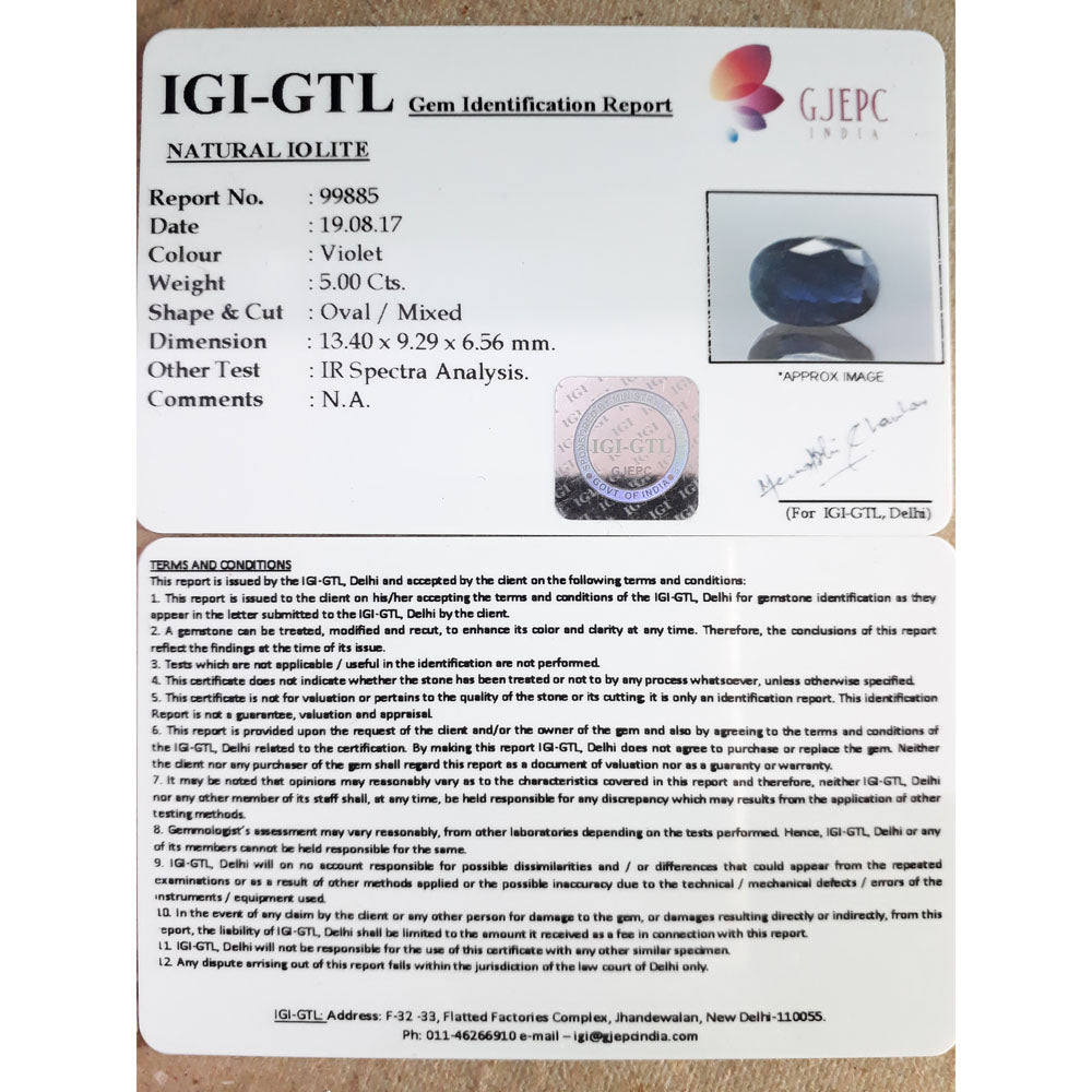 5.56  Ratti  Natural Iolite with Govt. Lab Certificate-(550)