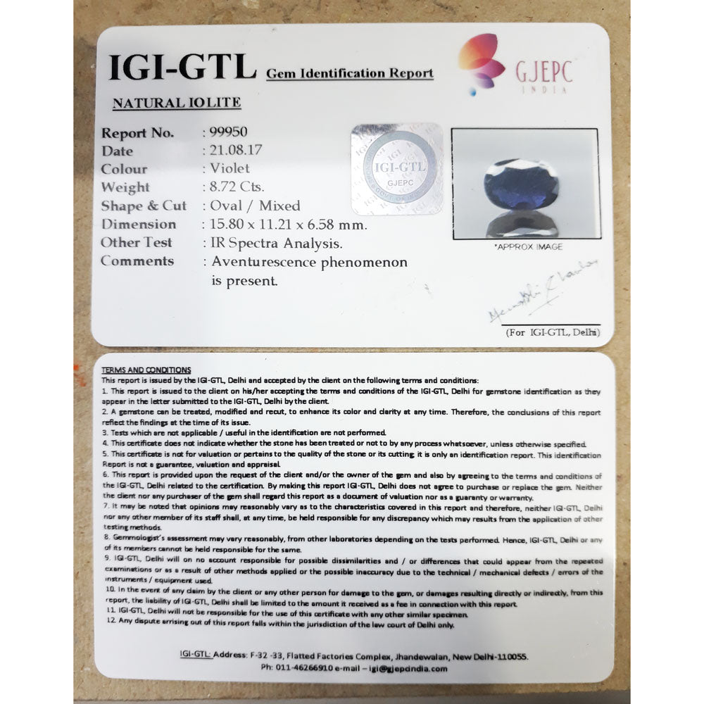 9.69 Ratti  Natural Iolite with Govt. Lab Certificate-(550)