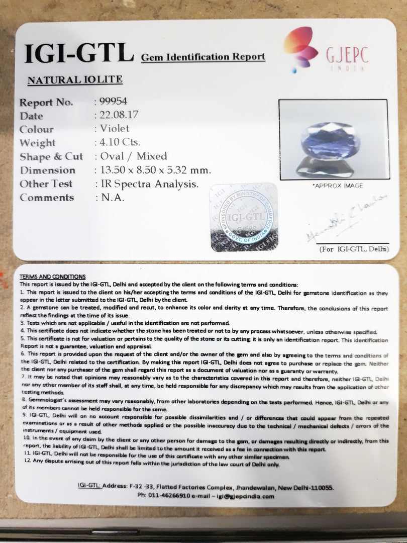 4.56 Ratti  Natural Iolite with Govt. Lab Certificate-(1100)