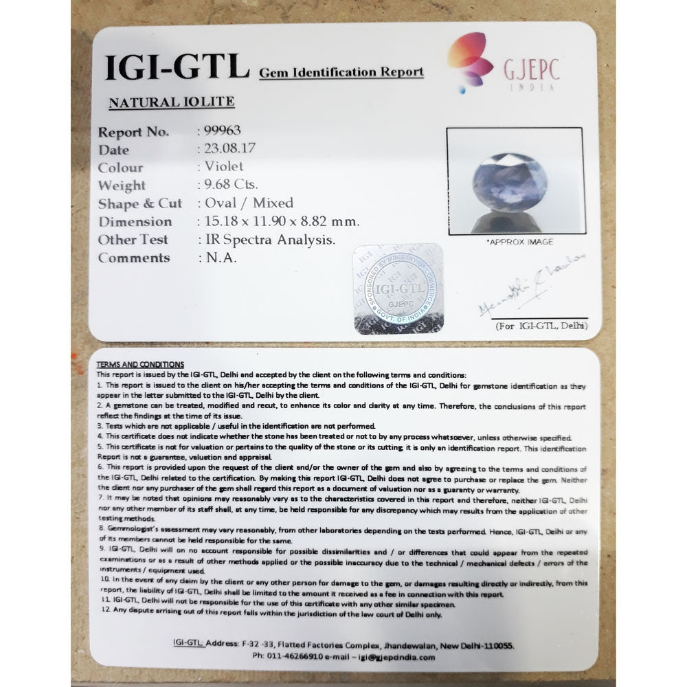 10.76 Ratti Natural Iolite With Govt. Lab Certificate-(610)