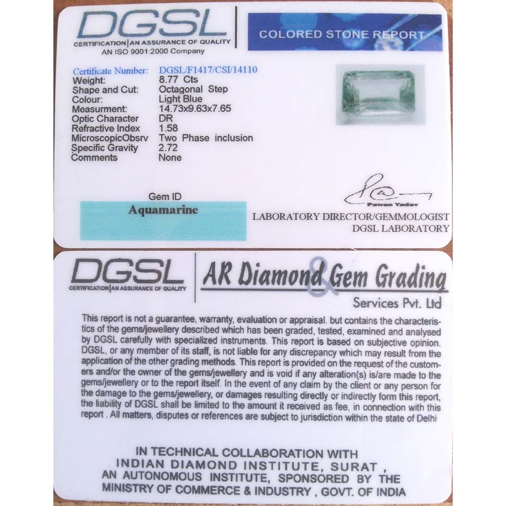 8.77/CT Natural Aquamarine with Govt Lab Certificate-5661