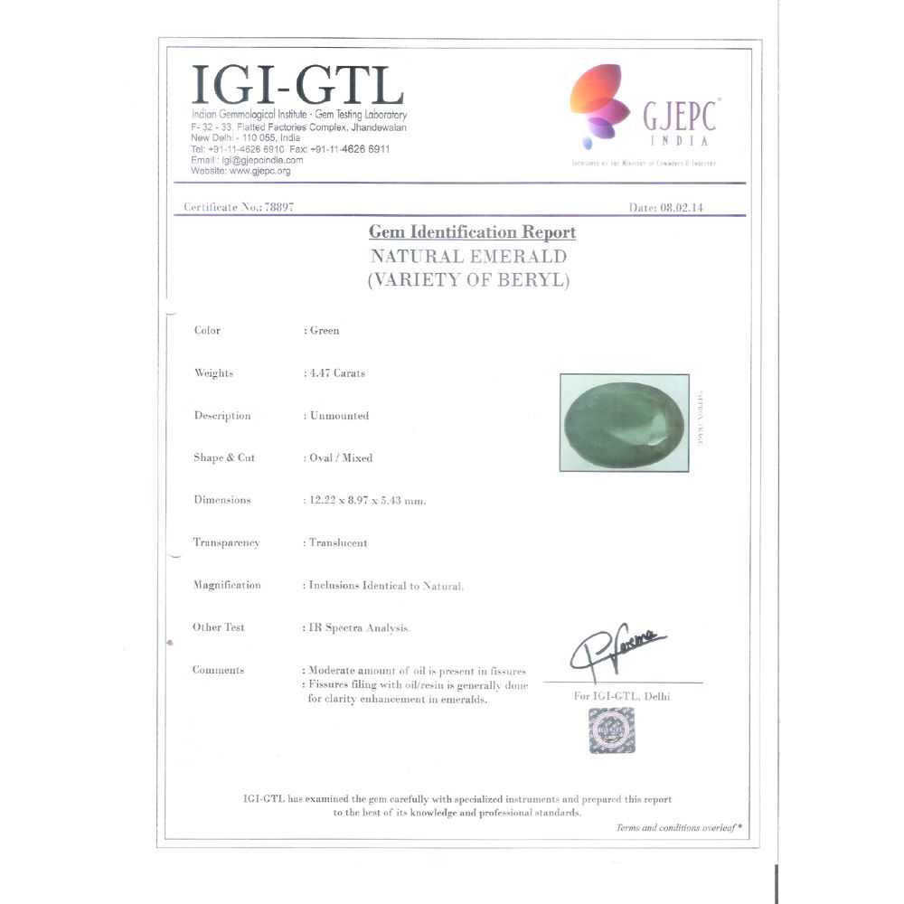 4.97 Ratti Natural Panna Stone with Govt. Lab Certificate  (3100)