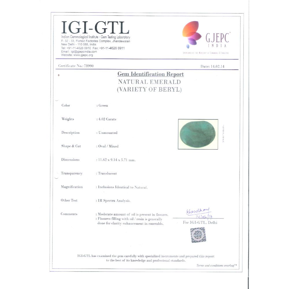 4.47 Ratti Natural Panna Stone with Govt. Lab Certificate  (3100)