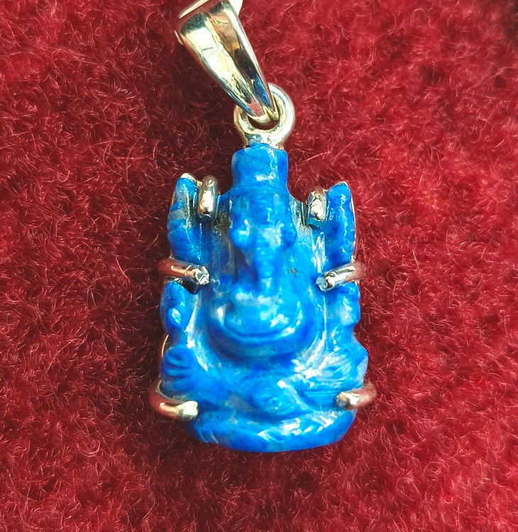 Silver Pendant of Natural Lapis (Ganesha) Stone-1200