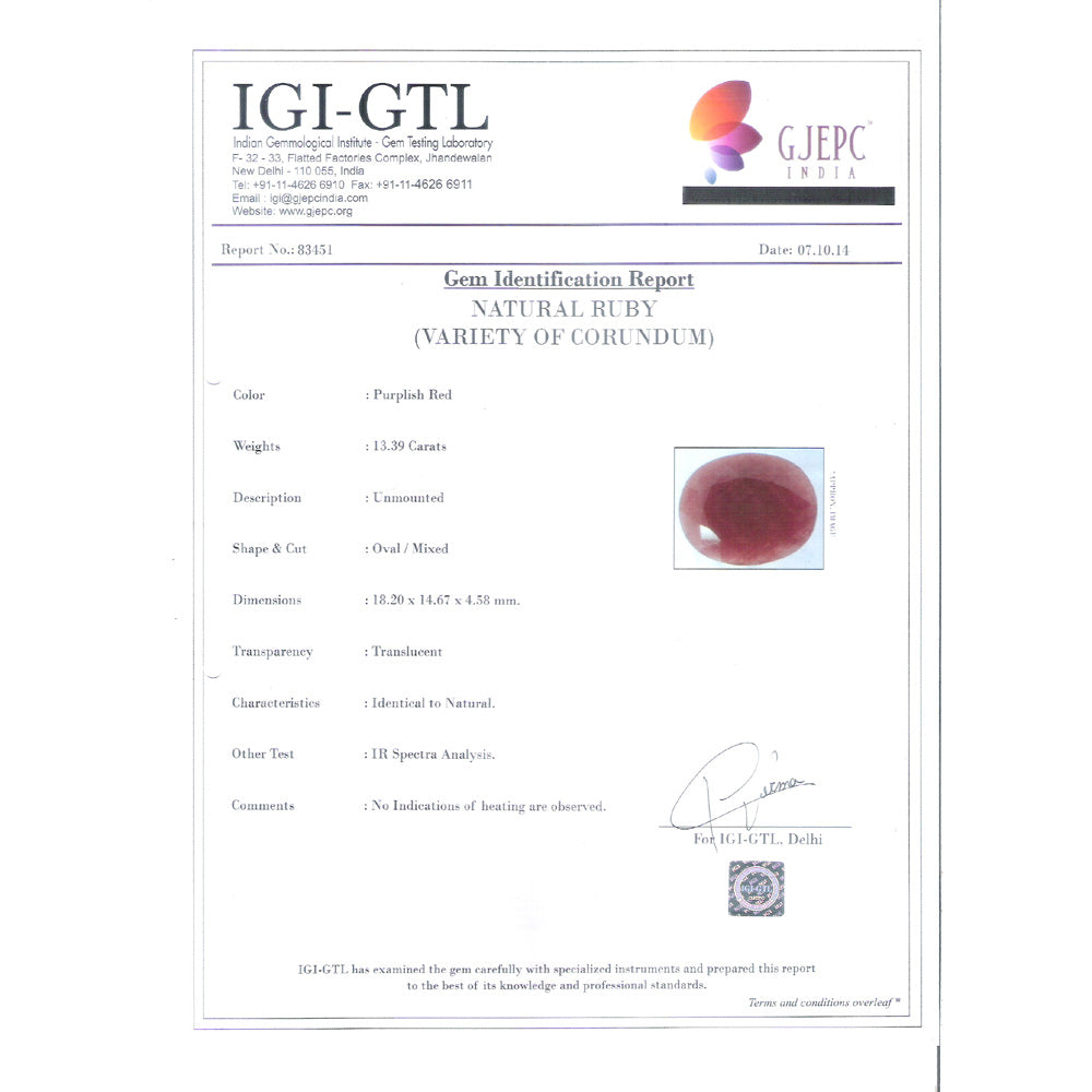 14.88 Ratti Natural Indian Ruby with Govt. Lab Certificate-(1221)