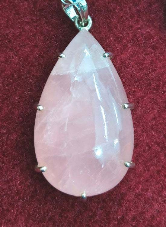 Silver Pendant of Natural Rose Quartz Stone-1800